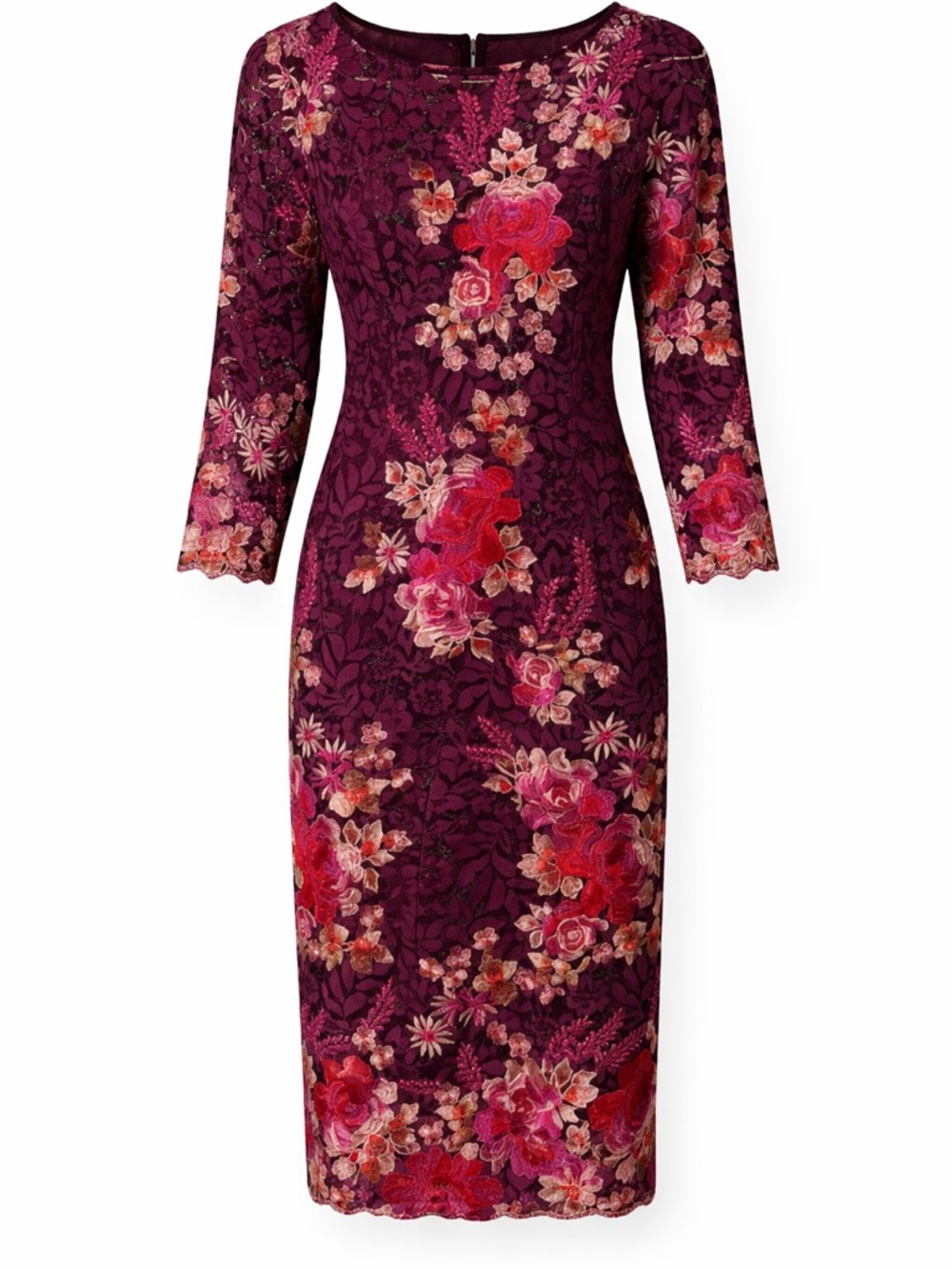 Adrianna Papell Floral Lace Sheath Dress Midi Wedding Guest dinner church sz6
